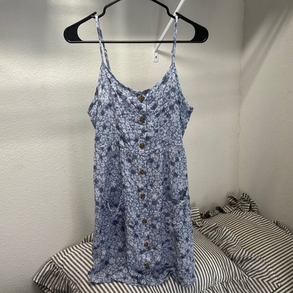 Pink Rose Blue Floral Dress